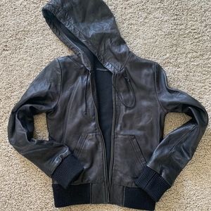 Line Leather Jacket W/ Hood